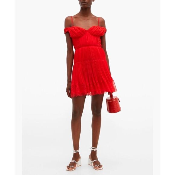 Self-Portrait Orange Off Shoulder Mini Dress - Picture 5 of 13